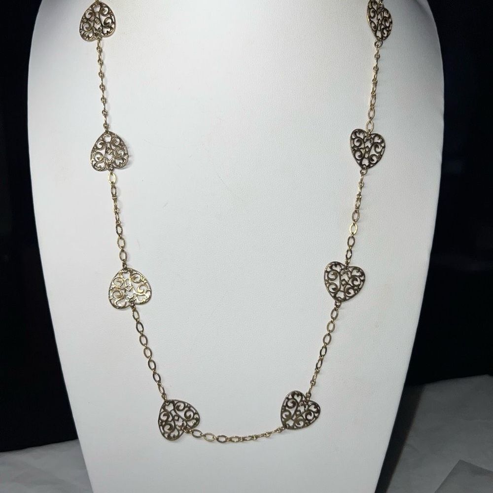 Sterling Silver with Gold Overlay Etched Heart Station Necklace